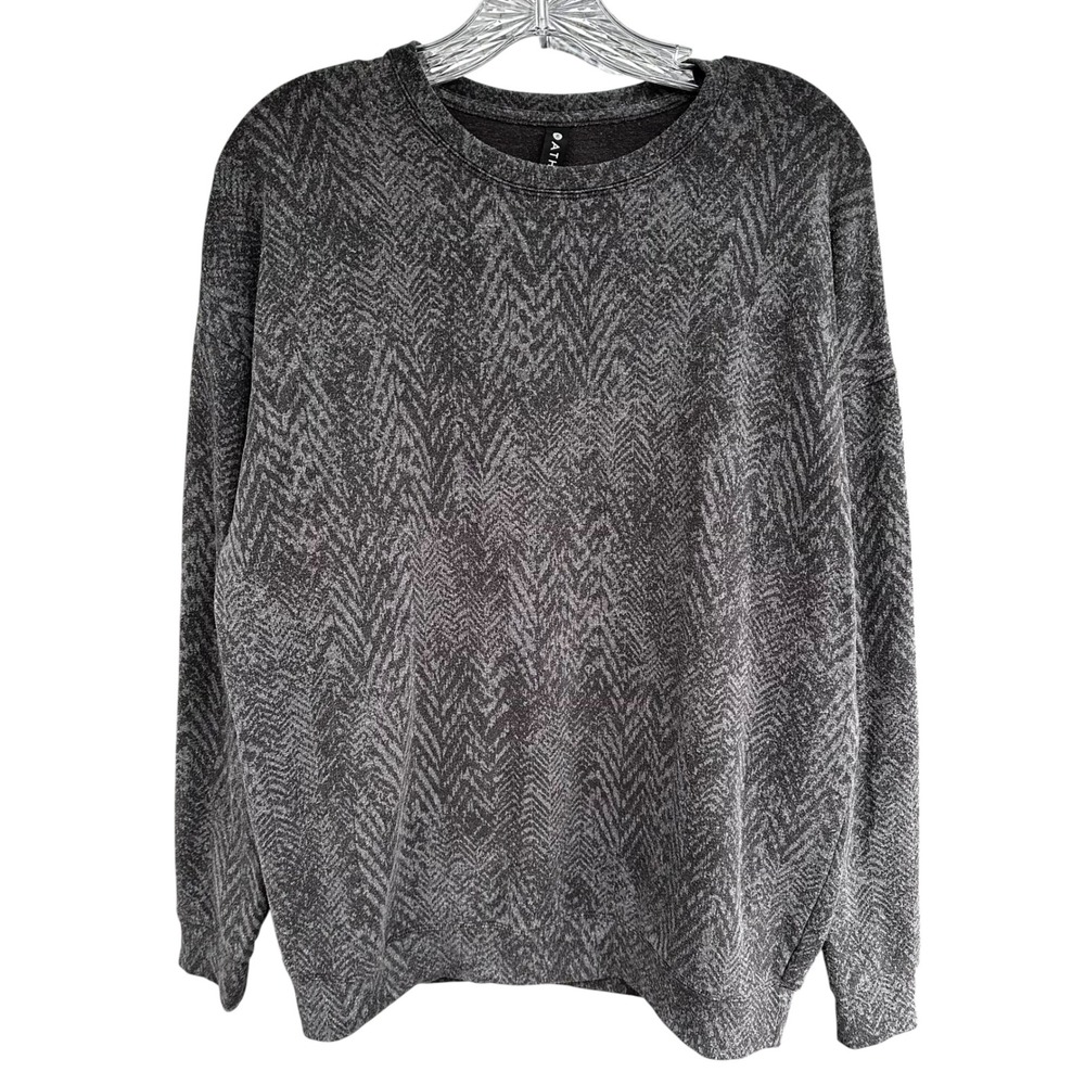 Athleta Studio to Street Medusa Print Sweatshirt Charcoal Gray Herringbone Small